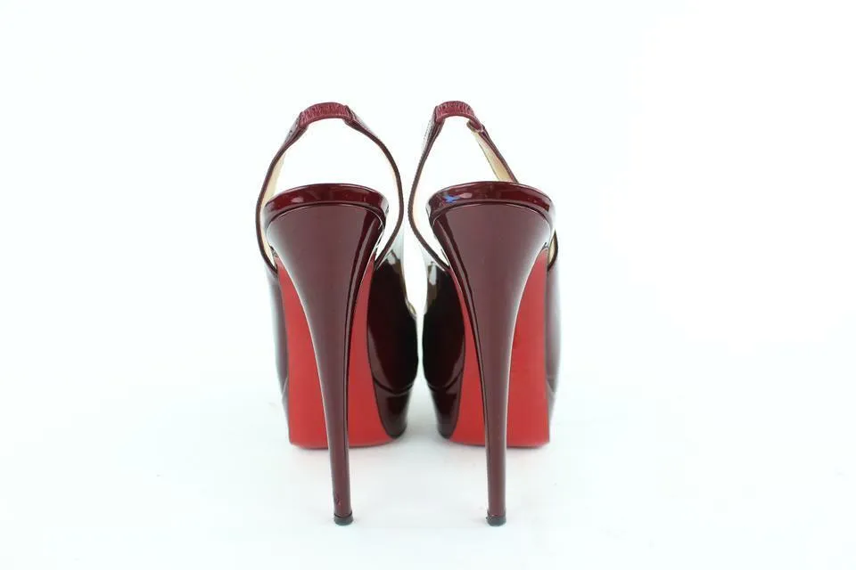 Christian Louboutin Burgundy Patent Lady Peep Sling Back 6CL118