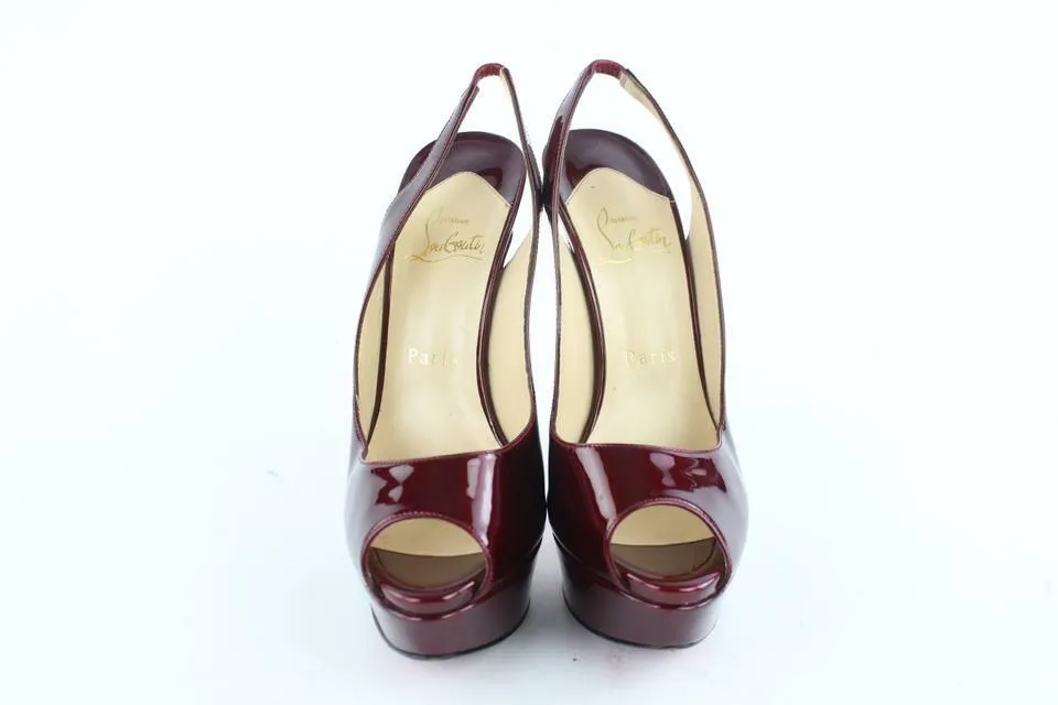 Christian Louboutin Burgundy Patent Lady Peep Sling Back 6CL118