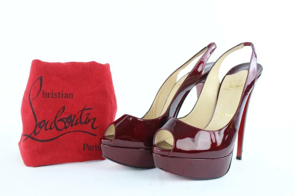 Christian Louboutin Burgundy Patent Lady Peep Sling Back 6CL118