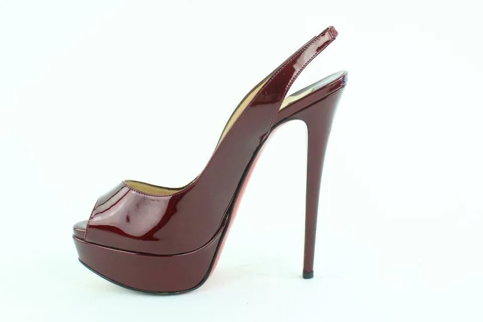 Christian Louboutin Burgundy Patent Lady Peep Sling Back 6CL118