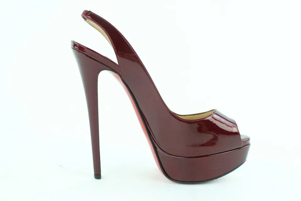 Christian Louboutin Burgundy Patent Lady Peep Sling Back 6CL118