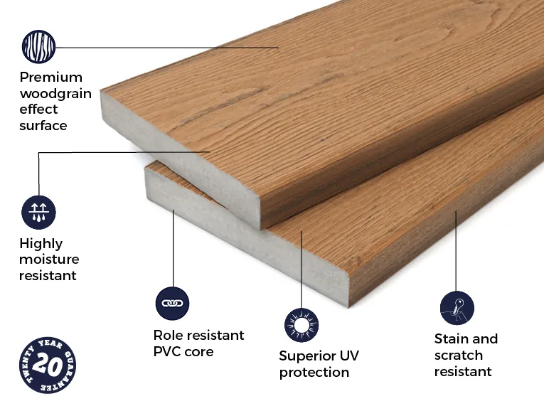 Cladco Nordeck Premium PVC-ASA Woodgrain Effect Decking Board - Chestnut (3.6m)