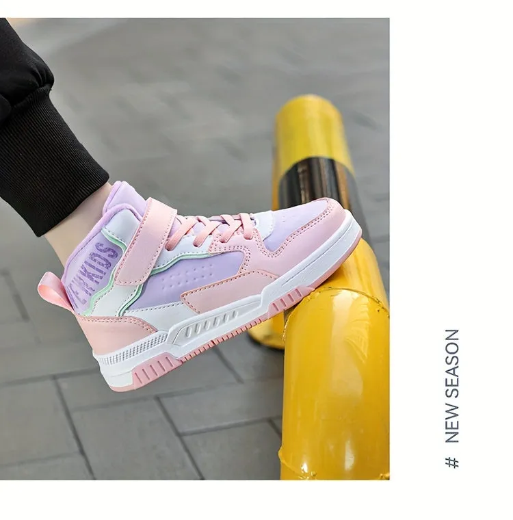 Colorful Hook & Loop Sneakers for Boys & Girls, Comfy Round Toe Design, Perfect for Autumn/Winter Sports.