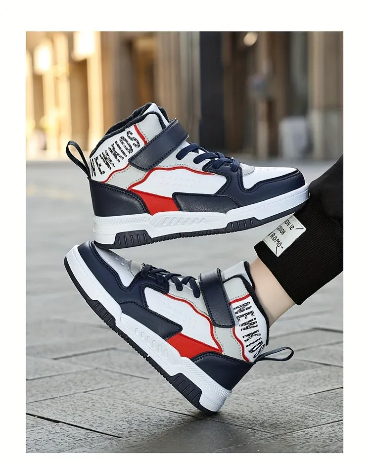 Colorful Hook & Loop Sneakers for Boys & Girls, Comfy Round Toe Design, Perfect for Autumn/Winter Sports.