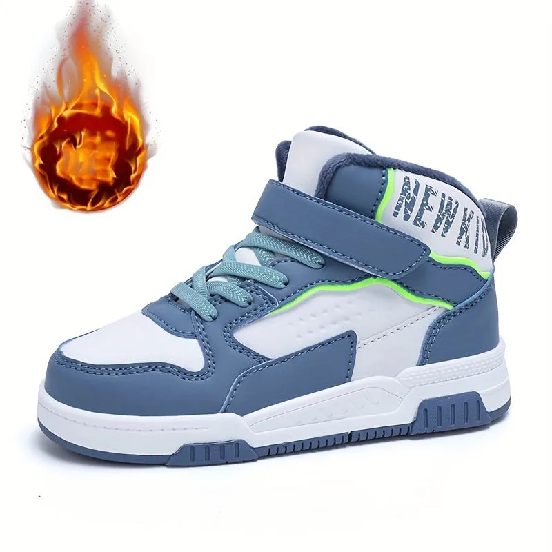 Colorful Hook & Loop Sneakers for Boys & Girls, Comfy Round Toe Design, Perfect for Autumn/Winter Sports.