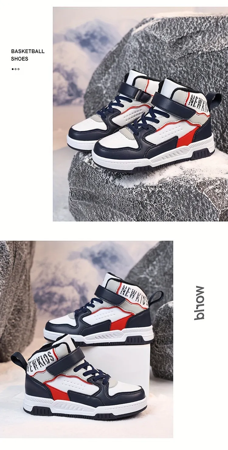 Colorful Hook & Loop Sneakers for Boys & Girls, Comfy Round Toe Design, Perfect for Autumn/Winter Sports.