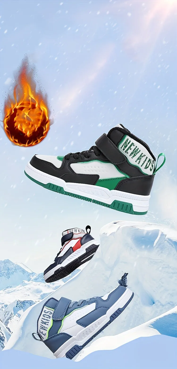 Colorful Hook & Loop Sneakers for Boys & Girls, Comfy Round Toe Design, Perfect for Autumn/Winter Sports.