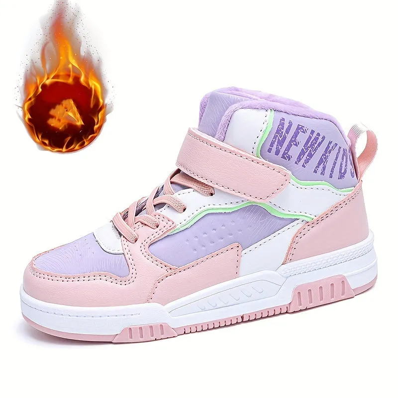 Colorful Hook & Loop Sneakers for Boys & Girls, Comfy Round Toe Design, Perfect for Autumn/Winter Sports.