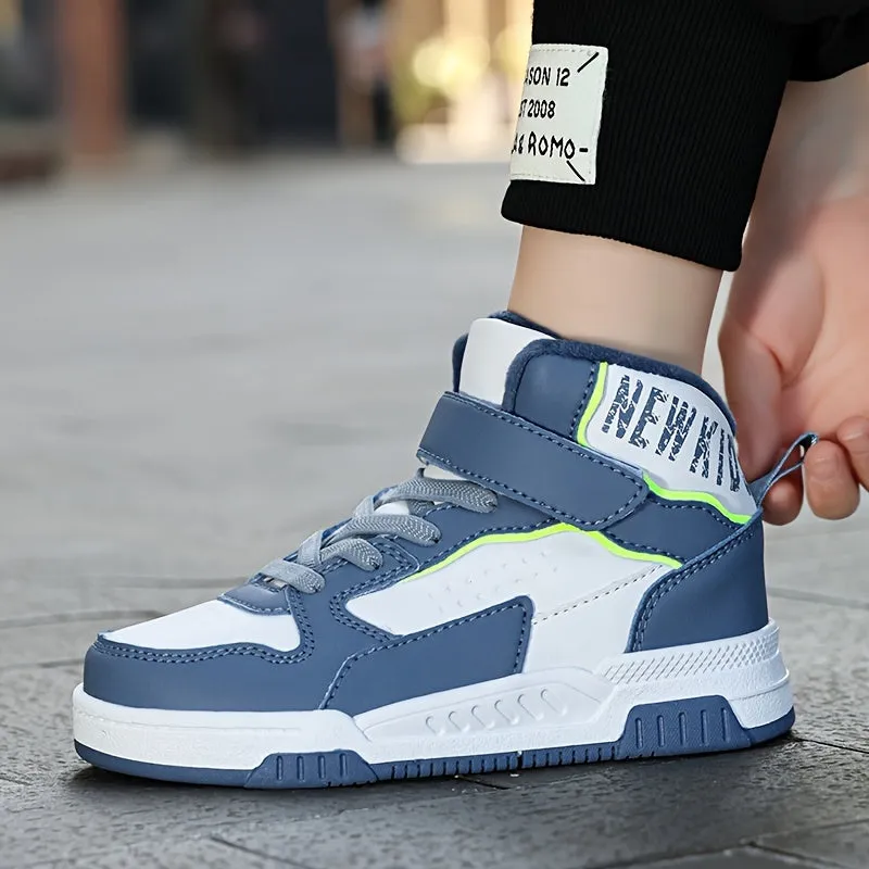 Colorful Hook & Loop Sneakers for Boys & Girls, Comfy Round Toe Design, Perfect for Autumn/Winter Sports.