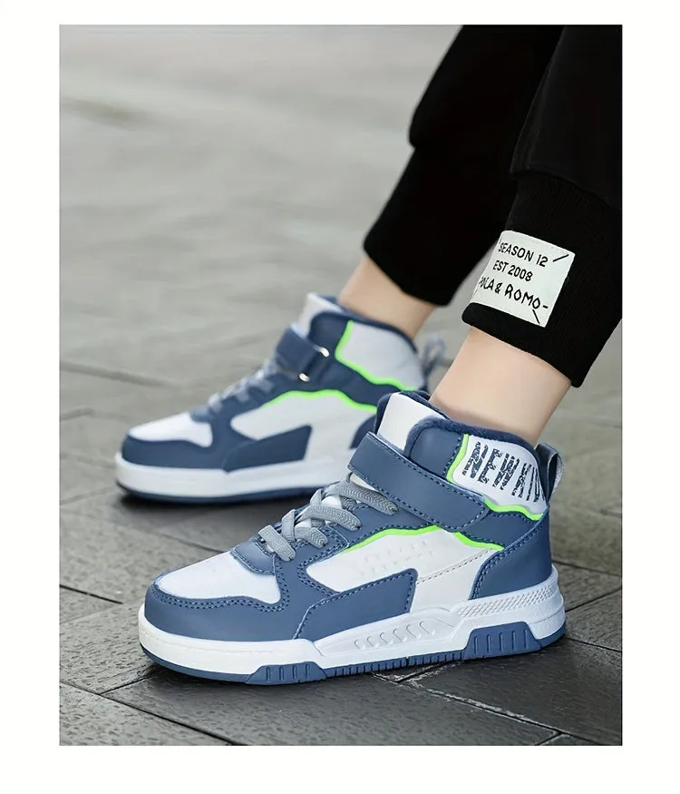 Colorful Hook & Loop Sneakers for Boys & Girls, Comfy Round Toe Design, Perfect for Autumn/Winter Sports.
