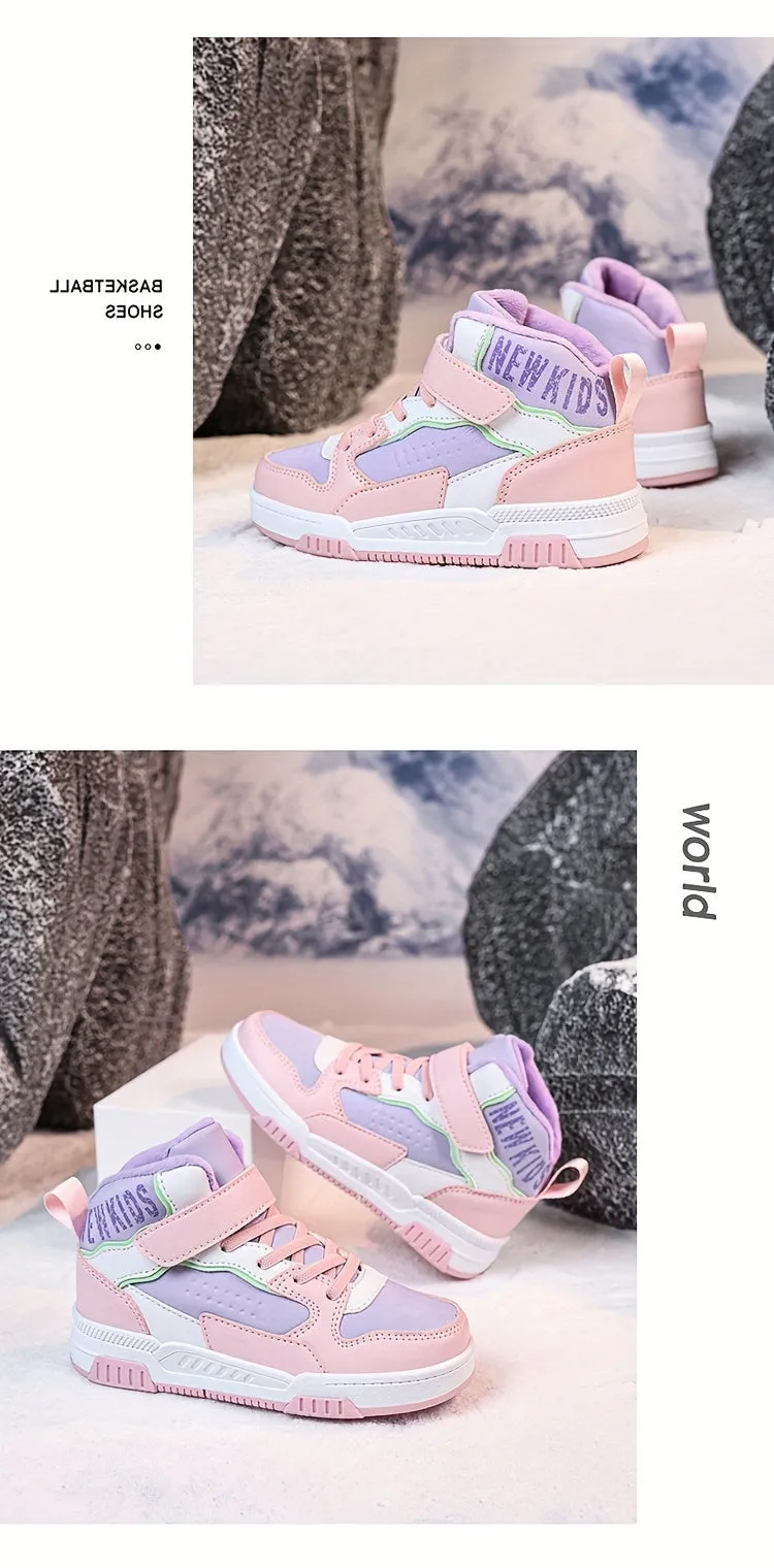 Colorful Hook & Loop Sneakers for Boys & Girls, Comfy Round Toe Design, Perfect for Autumn/Winter Sports.
