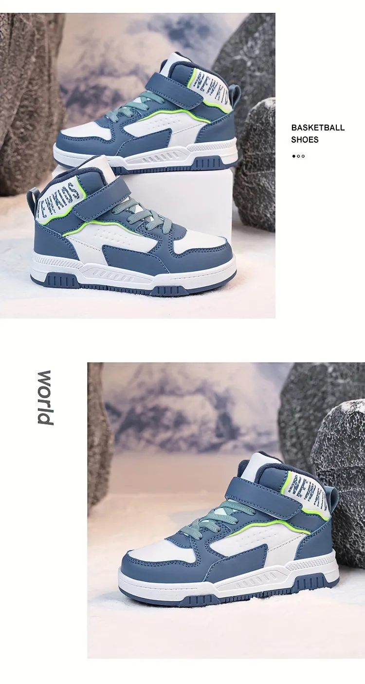 Colorful Hook & Loop Sneakers for Boys & Girls, Comfy Round Toe Design, Perfect for Autumn/Winter Sports.
