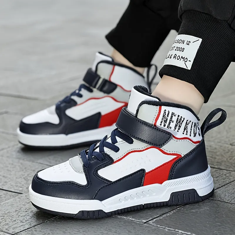 Colorful Hook & Loop Sneakers for Boys & Girls, Comfy Round Toe Design, Perfect for Autumn/Winter Sports.
