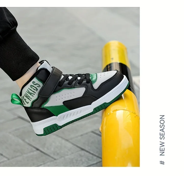 Colorful Hook & Loop Sneakers for Boys & Girls, Comfy Round Toe Design, Perfect for Autumn/Winter Sports.