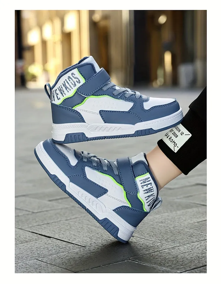 Colorful Hook & Loop Sneakers for Boys & Girls, Comfy Round Toe Design, Perfect for Autumn/Winter Sports.