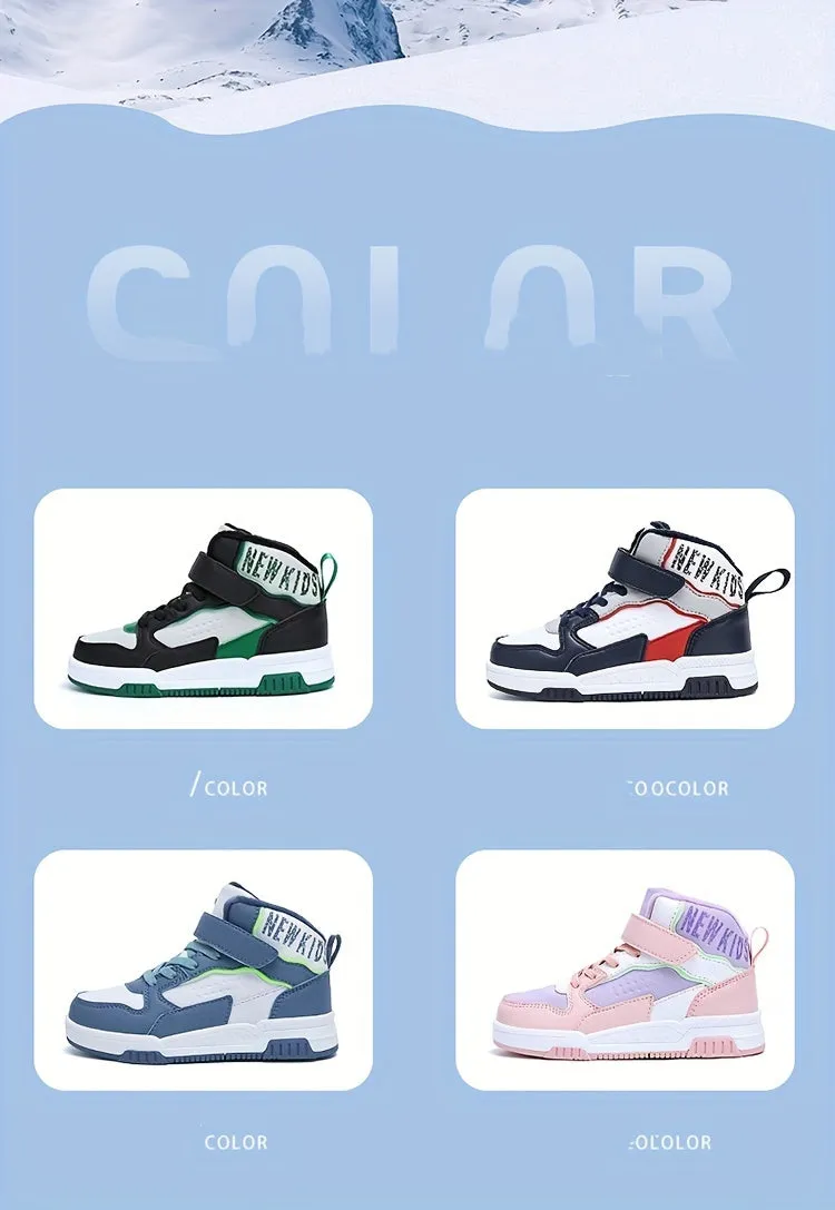 Colorful Hook & Loop Sneakers for Boys & Girls, Comfy Round Toe Design, Perfect for Autumn/Winter Sports.