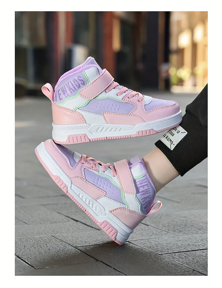 Colorful Hook & Loop Sneakers for Boys & Girls, Comfy Round Toe Design, Perfect for Autumn/Winter Sports.