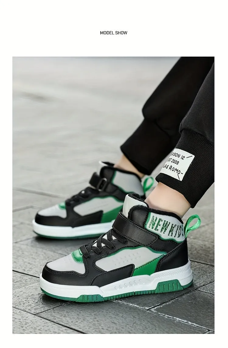 Colorful Hook & Loop Sneakers for Boys & Girls, Comfy Round Toe Design, Perfect for Autumn/Winter Sports.