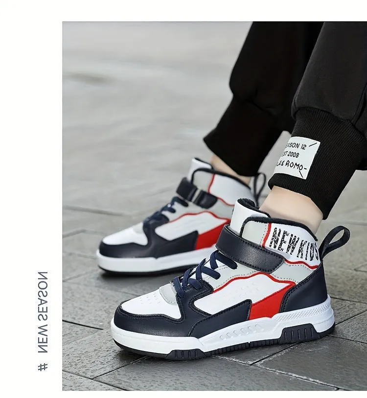 Colorful Hook & Loop Sneakers for Boys & Girls, Comfy Round Toe Design, Perfect for Autumn/Winter Sports.