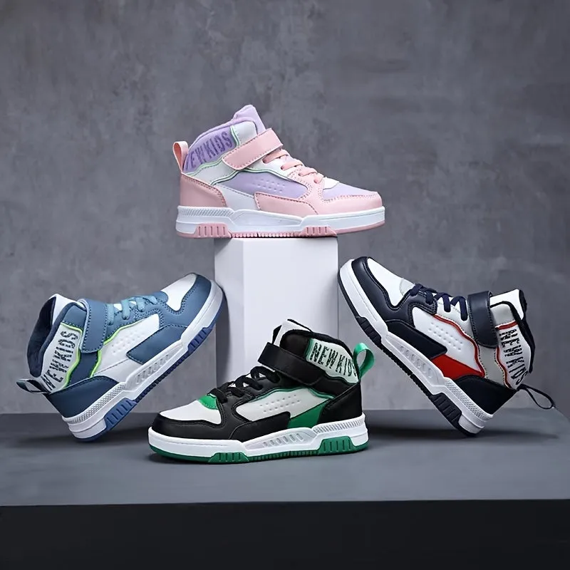 Colorful Hook & Loop Sneakers for Boys & Girls, Comfy Round Toe Design, Perfect for Autumn/Winter Sports.