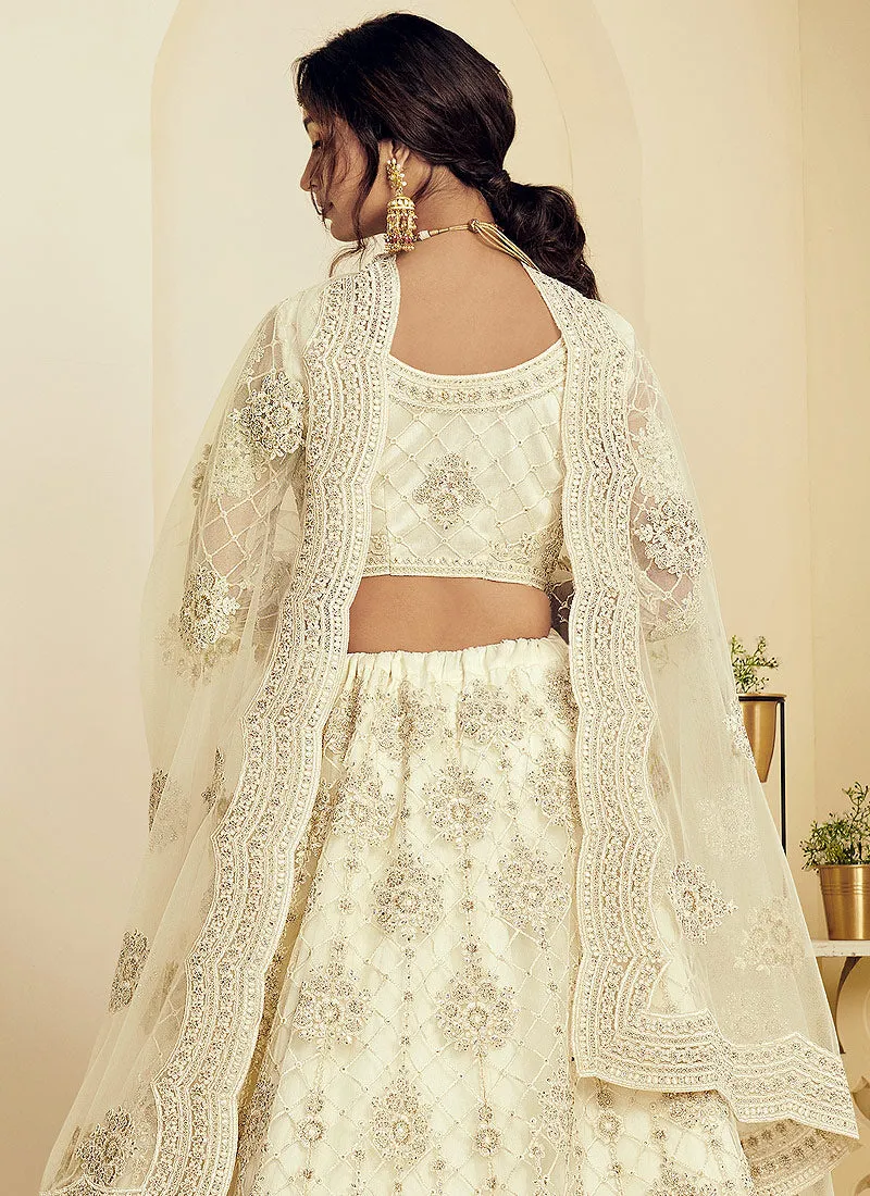 Creme White Pearl Embroidered Wedding Lehenga Choli