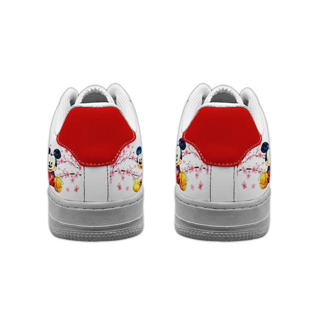 Custom Name Mickey Mouse Blossom Flower Pattern Sneakers
