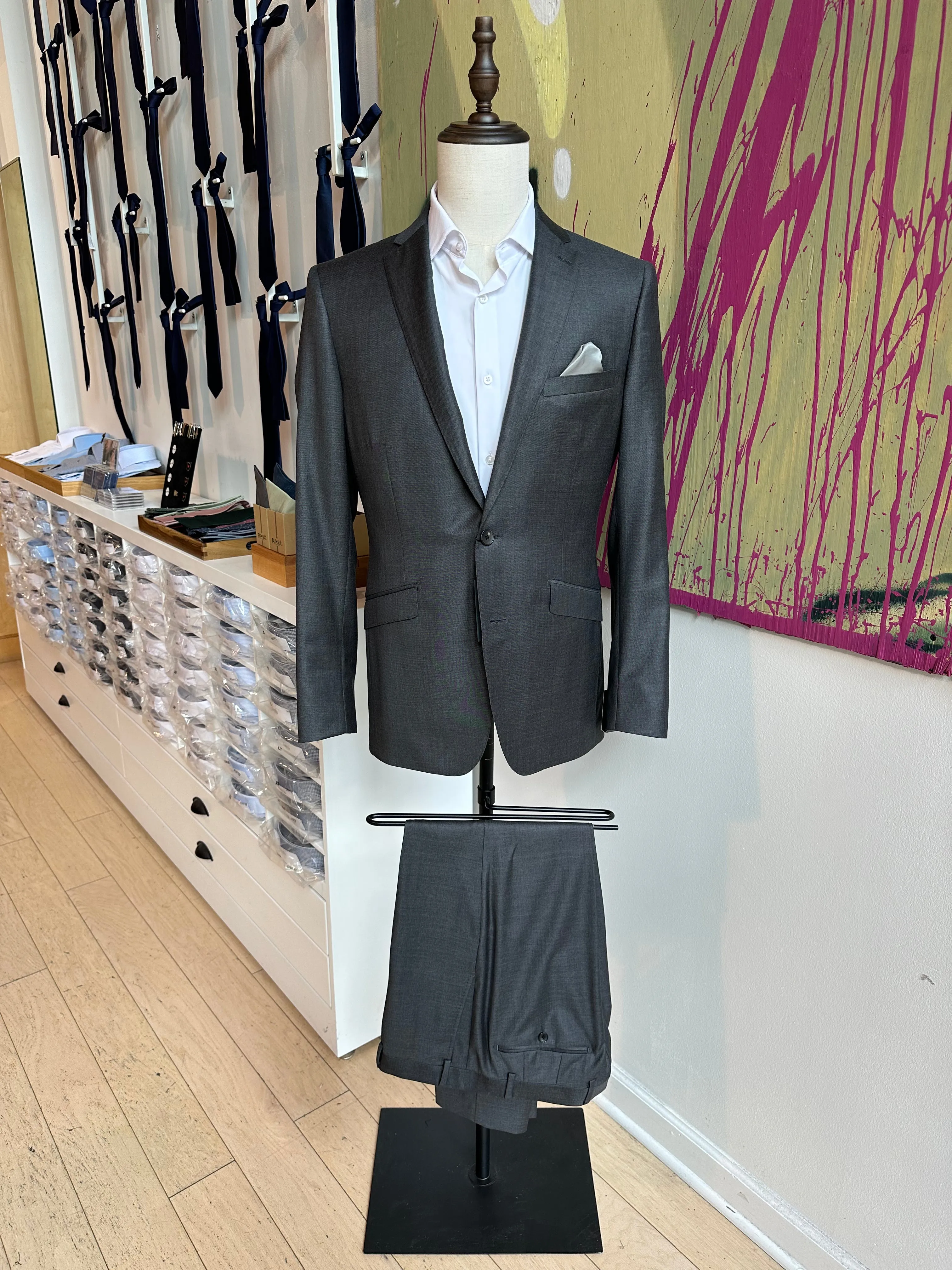 Dark Gray Sharkskin Luxury Suit Pants