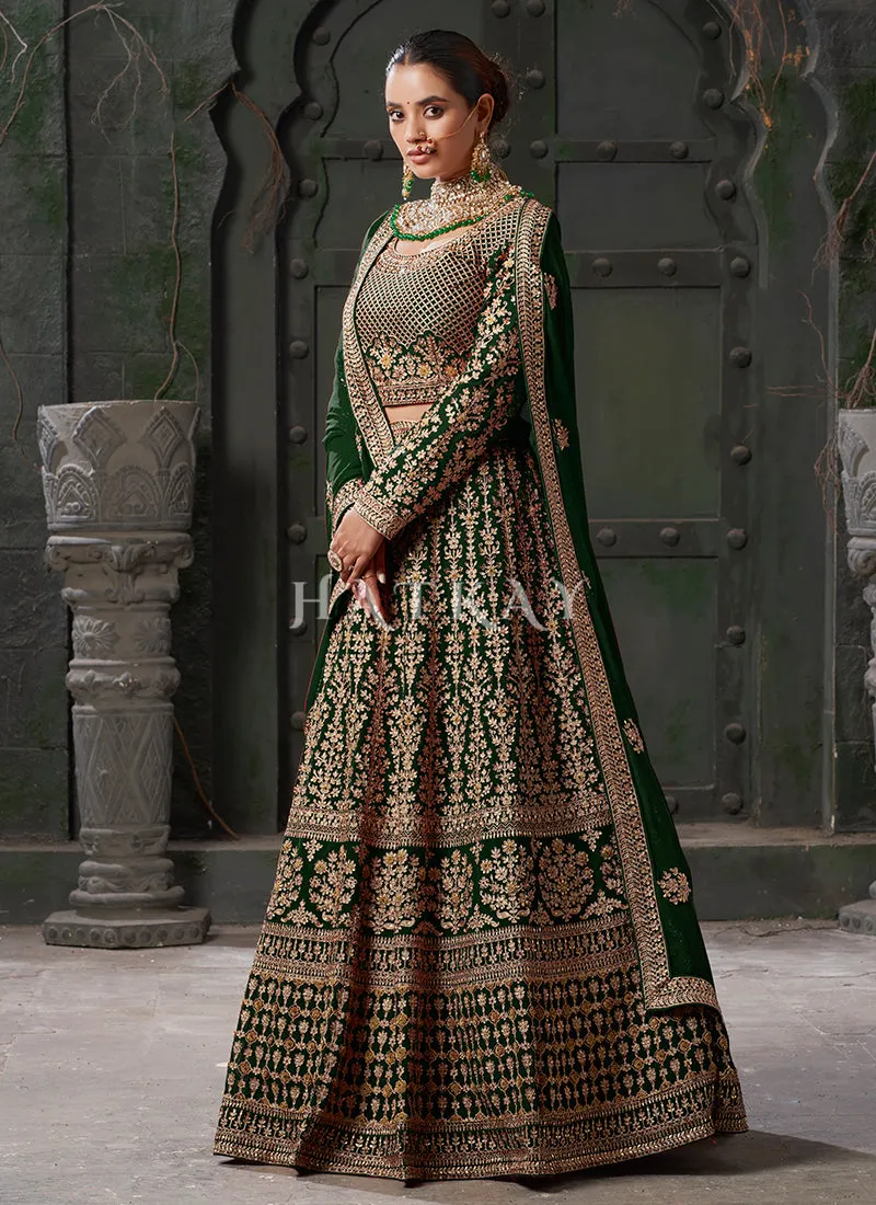 Dark Green Embroidered Wedding Lehenga Choli