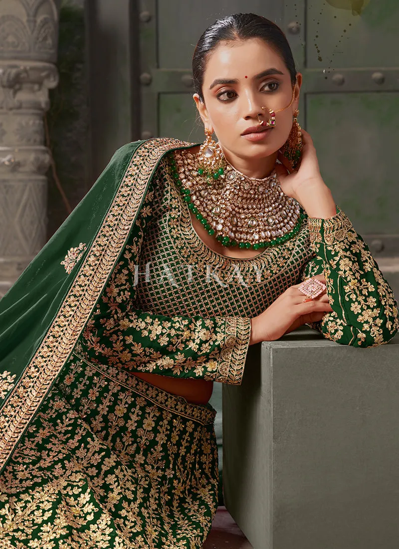 Dark Green Embroidered Wedding Lehenga Choli