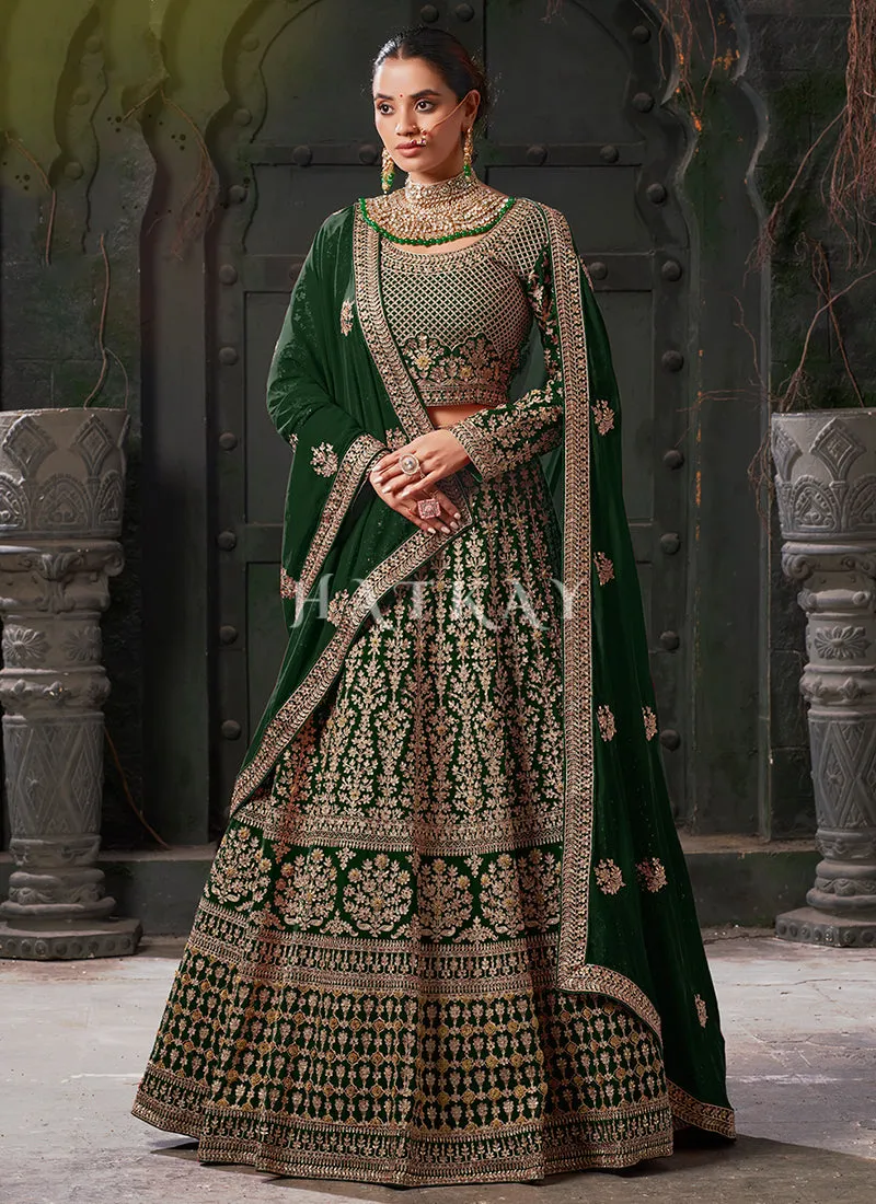 Dark Green Embroidered Wedding Lehenga Choli