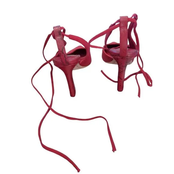 Deltan Women's Size 7M Juliana Suede Ankle Tie Burgundy Red Flared Heels New