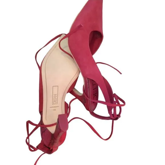 Deltan Women's Size 7M Juliana Suede Ankle Tie Burgundy Red Flared Heels New