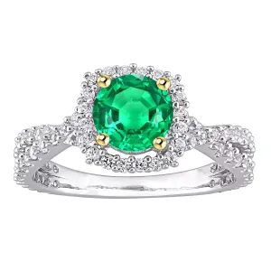 Designer Halo Green Emerald Ring