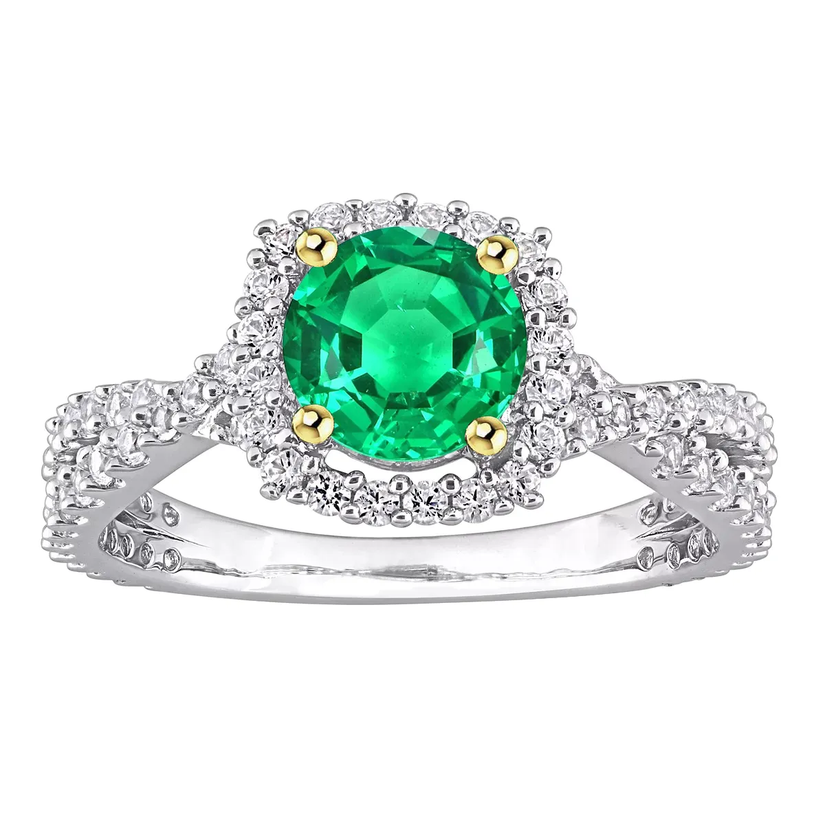 Designer Halo Green Emerald Ring