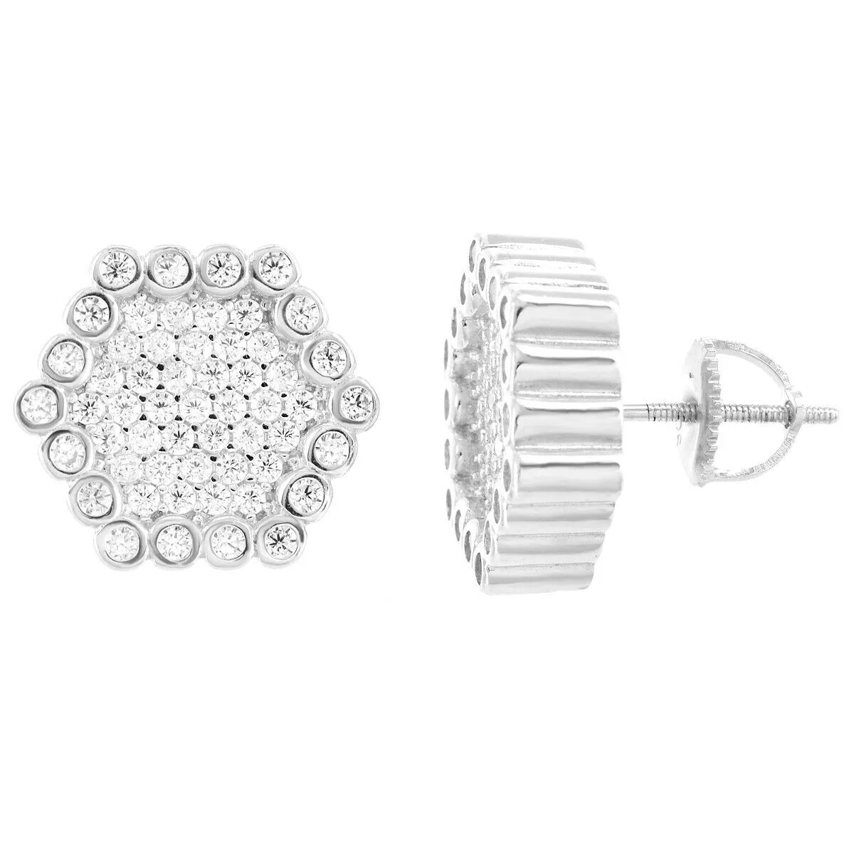 Designer Hexagon  Sterling Silver Earrings