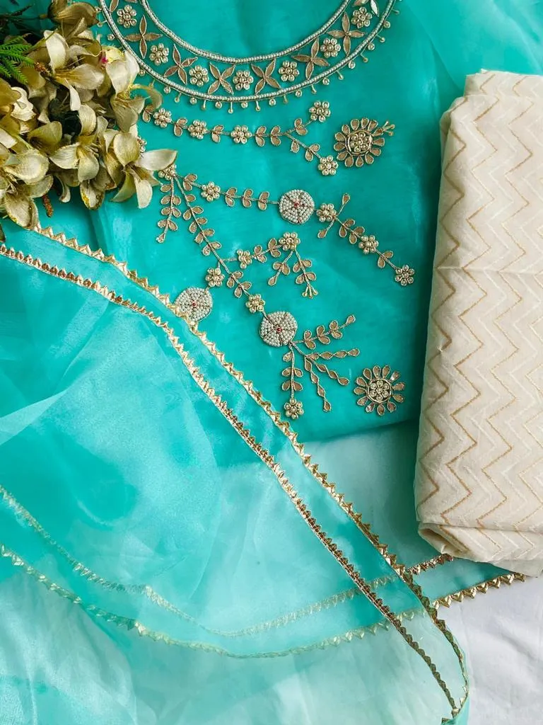 Designer Organza Salwar Suit In Blue