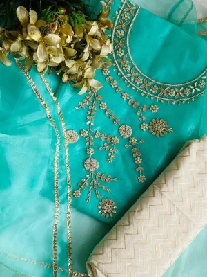 Designer Organza Salwar Suit In Blue