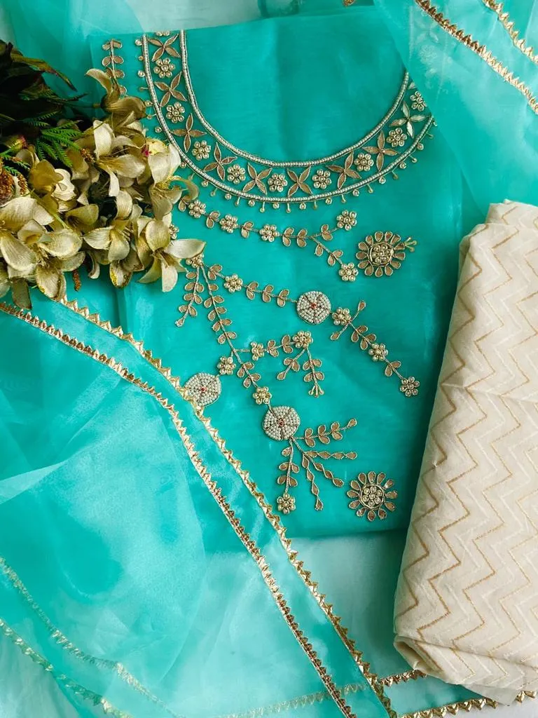 Designer Organza Salwar Suit In Blue