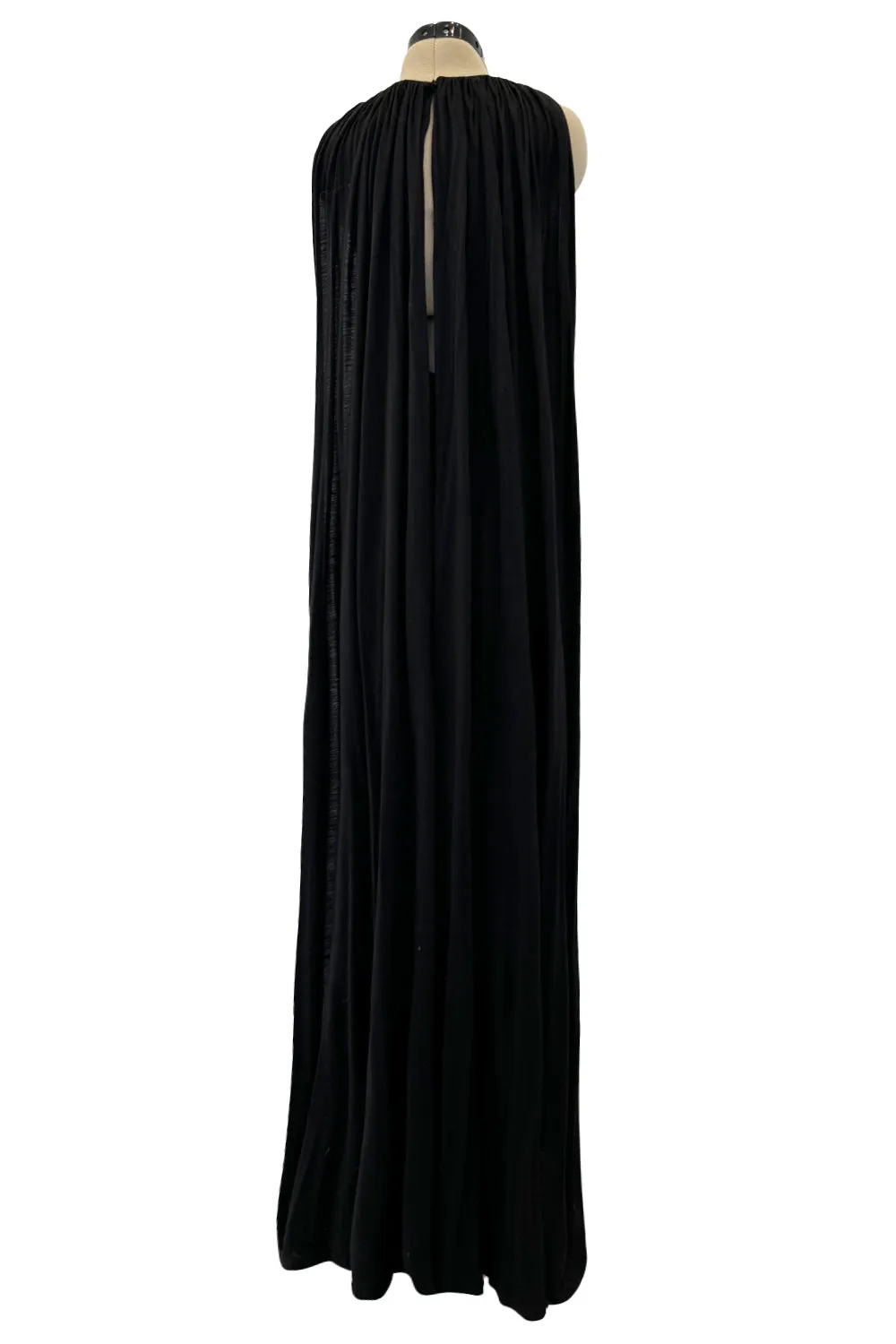 Dramatic Recent Chloe Black & Grey Jersey Dress w Floor Length Attached Cape Panels