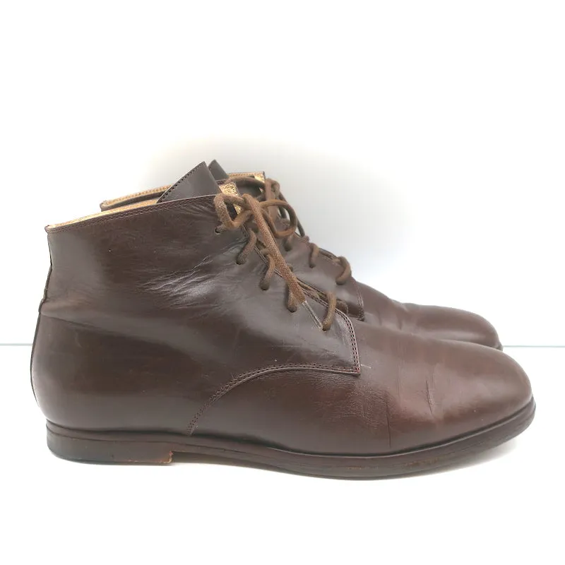 Dries Van Noten Lace-Up Booties Brown Leather Size 37 Flat Ankle Boots