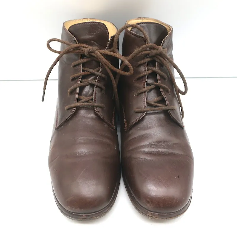 Dries Van Noten Lace-Up Booties Brown Leather Size 37 Flat Ankle Boots