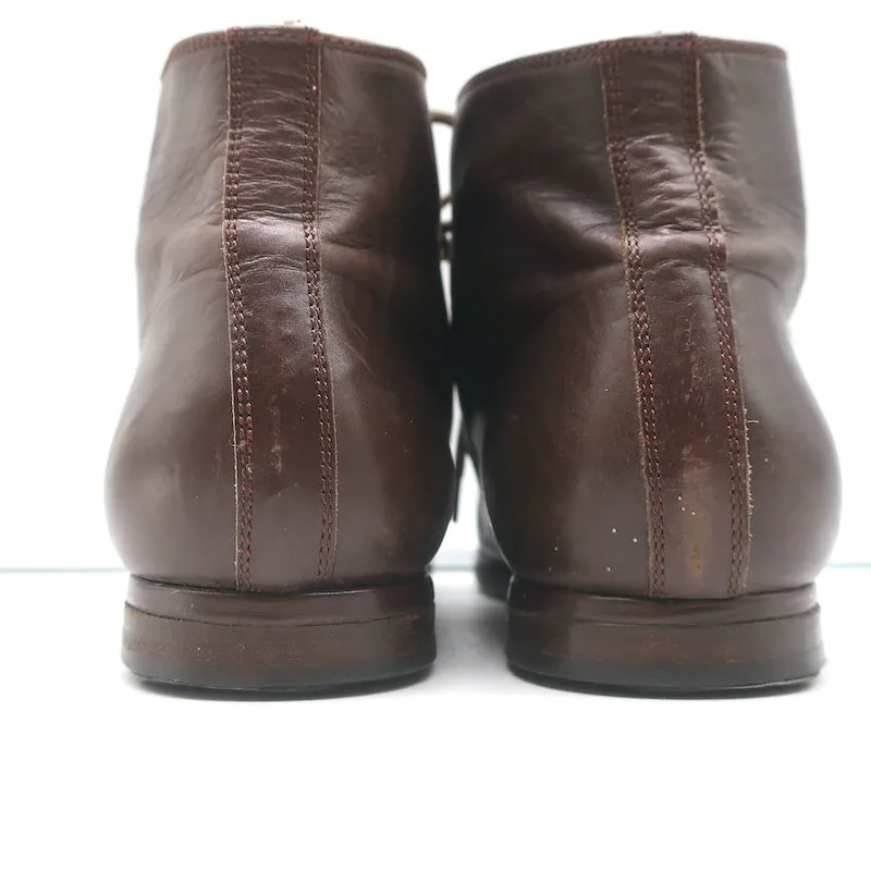 Dries Van Noten Lace-Up Booties Brown Leather Size 37 Flat Ankle Boots