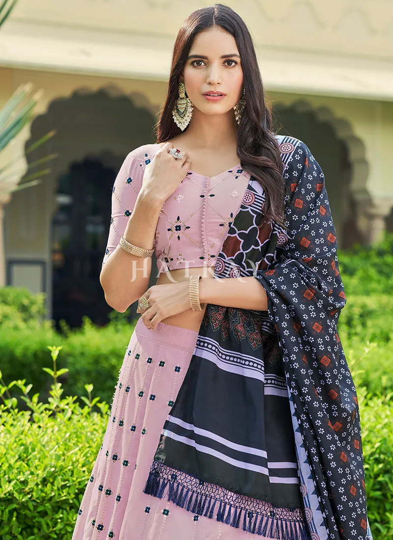 Dusky Pink Sequence Embroidery Lehenga Choli