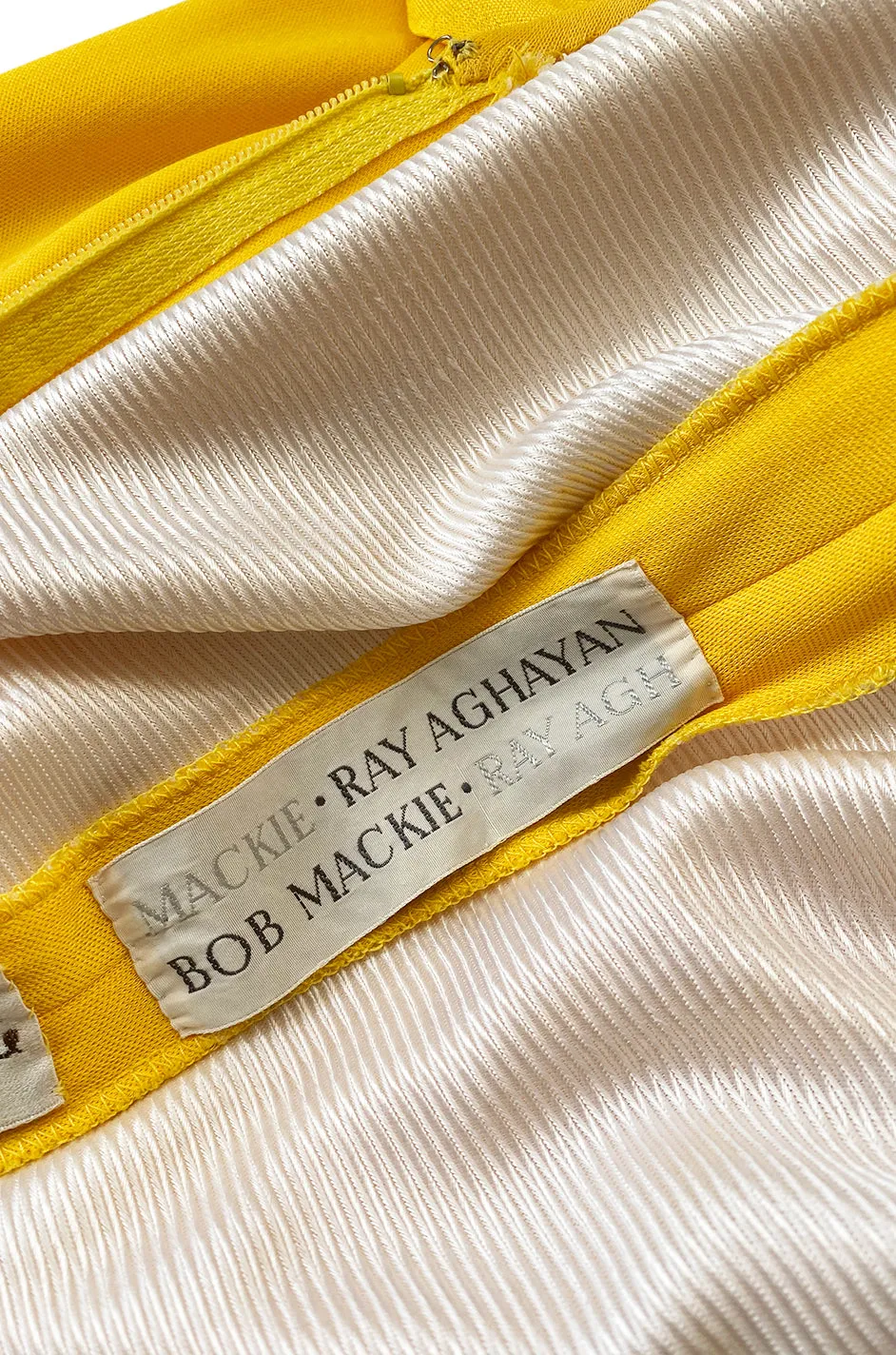 Early 1970s Bob Mackie Ray Aghayan Yellow Jersey Dress w Sequin Fruit