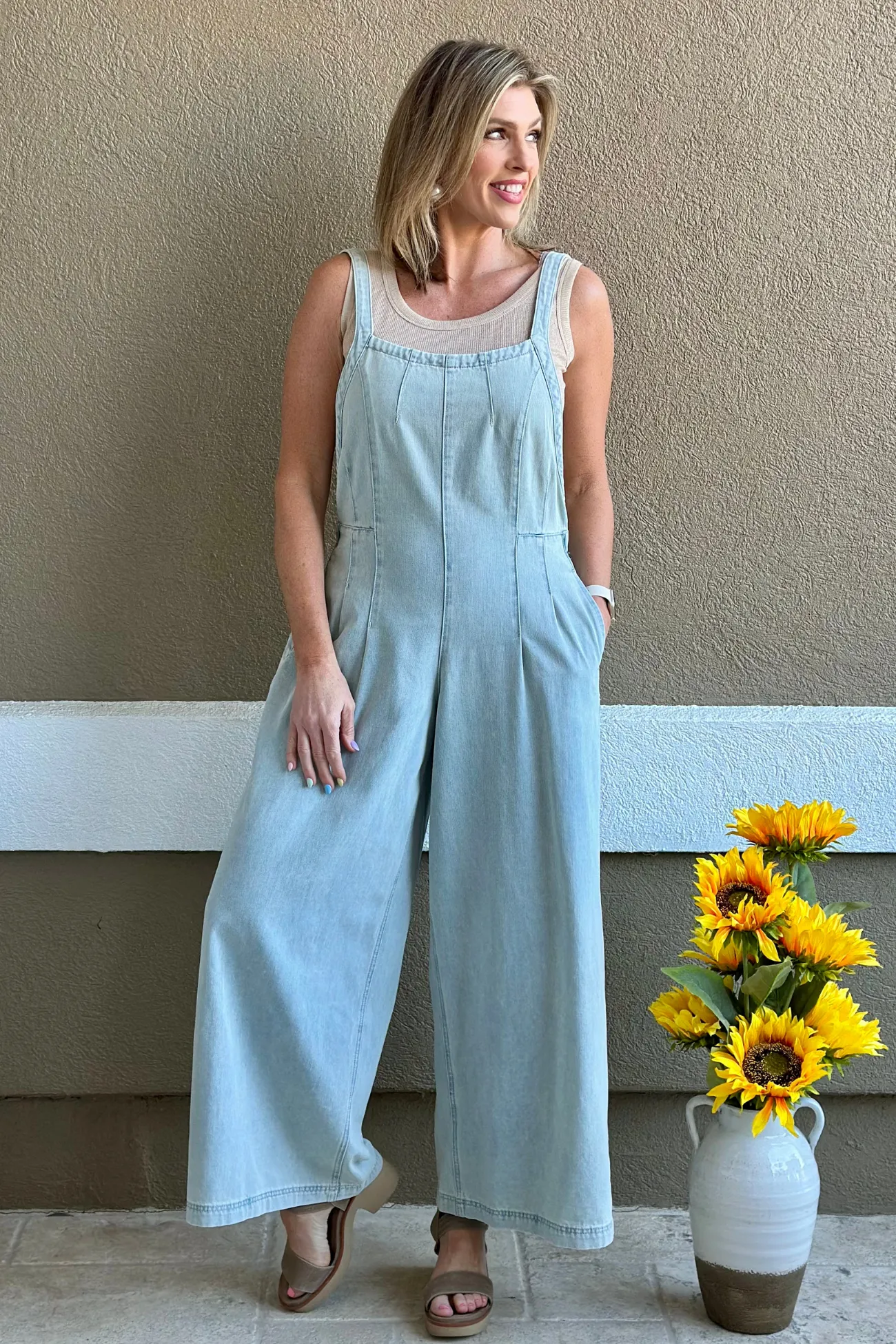 Emalyn Wide Leg Denim Jumpsuit