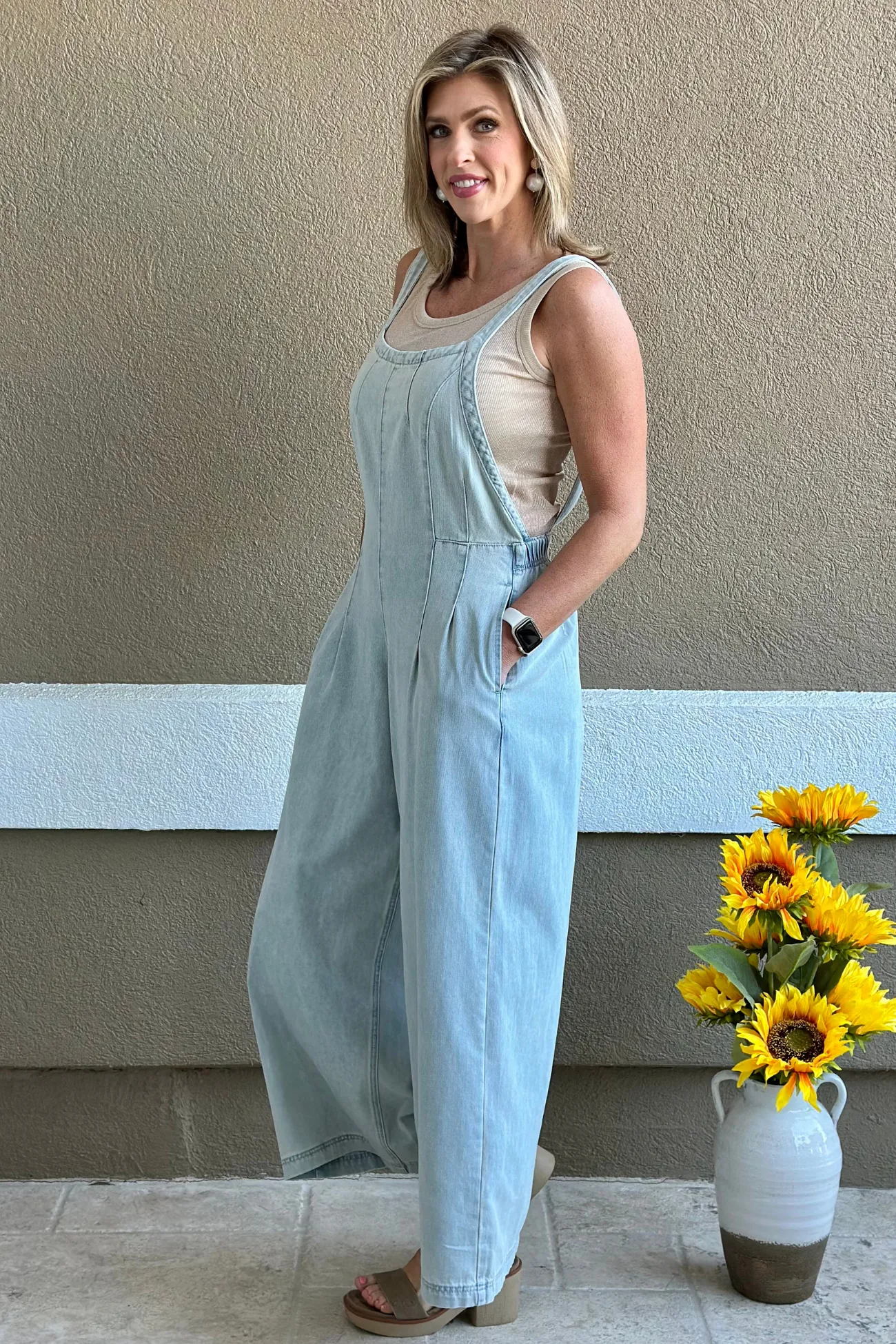 Emalyn Wide Leg Denim Jumpsuit