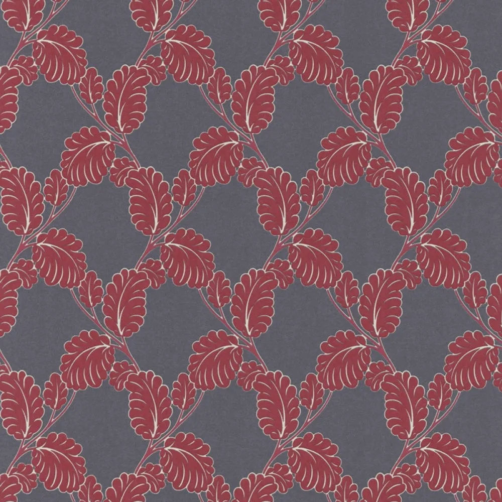 Embossed Leaf Trail Red Grey 6758-06 Wallpaper