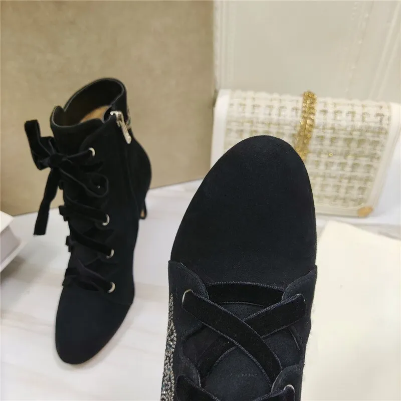 Embroidered Rhinestone Ladies Short Boots