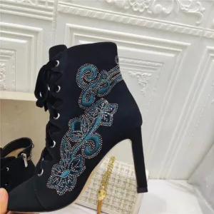 Embroidered Rhinestone Ladies Short Boots