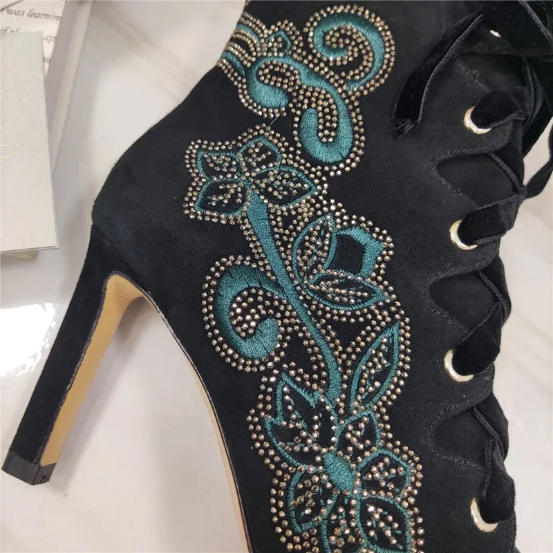 Embroidered Rhinestone Ladies Short Boots
